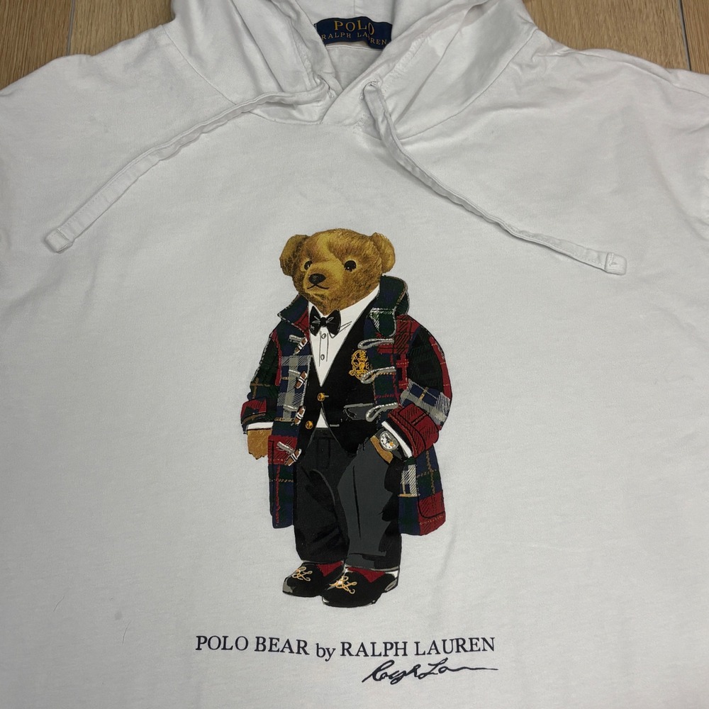 Polo Ralph Lauren Mens Polo Bear Hooded Long Sleeve T-Shirt White Large Hoodie - Picture 2 of 9